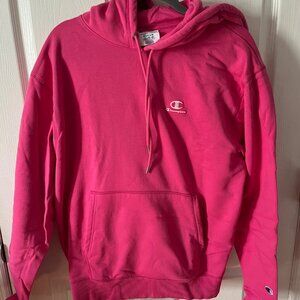 Champion Pink Classic Fleece Hoodie, Script Logo - Men's Medium